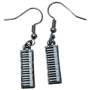 Silver, black, & white metal dangle piano keyboard music earrings NEW